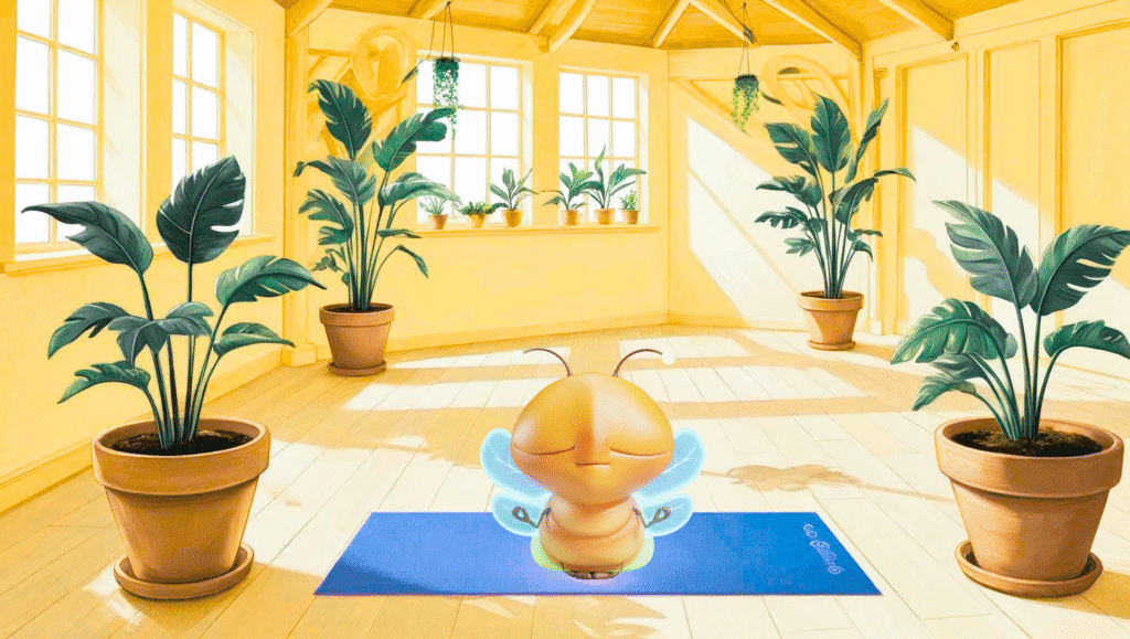 limi the firefly in a yoga studio meditating