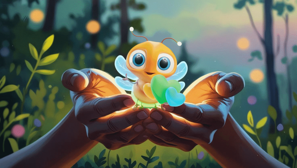 limi the firefly with hearts in someone's hands