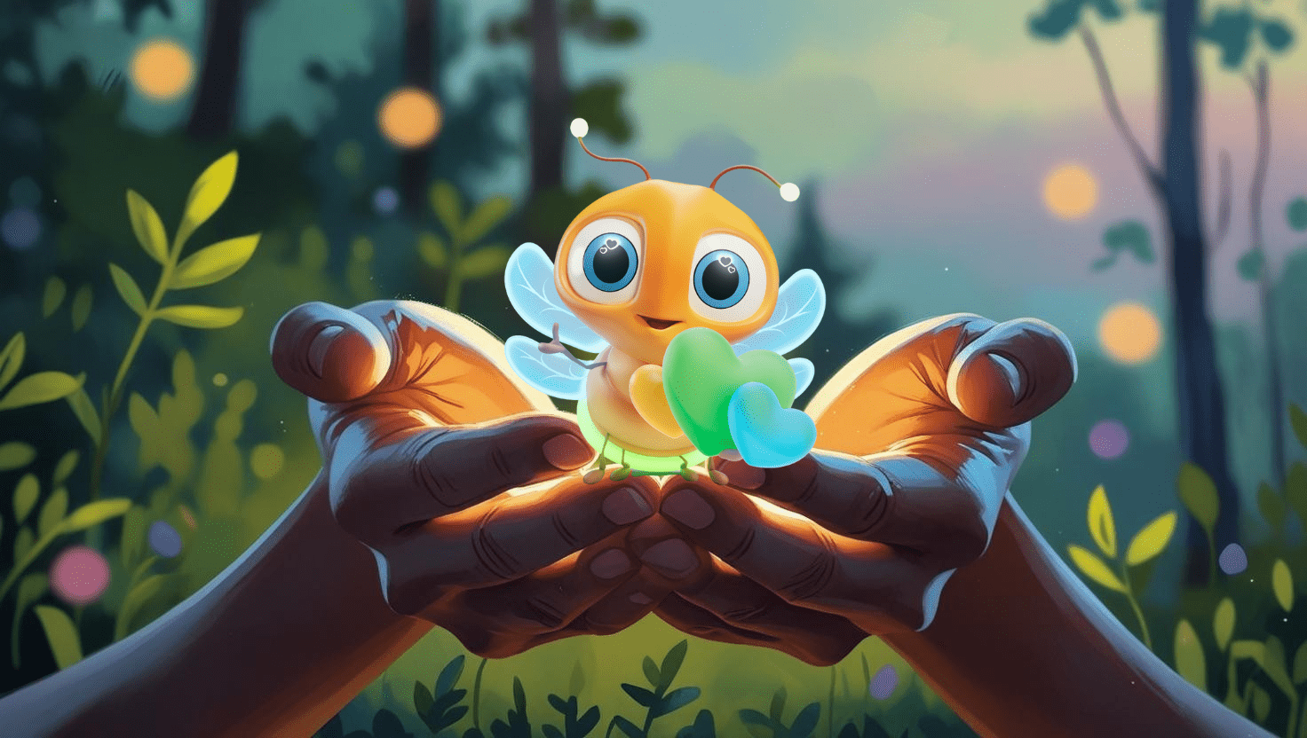 limi the firefly with hearts in someone's hands