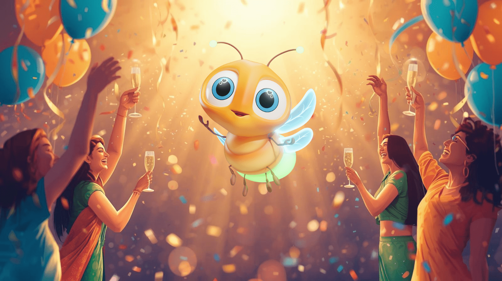 lumi the firefly at a new years eve party